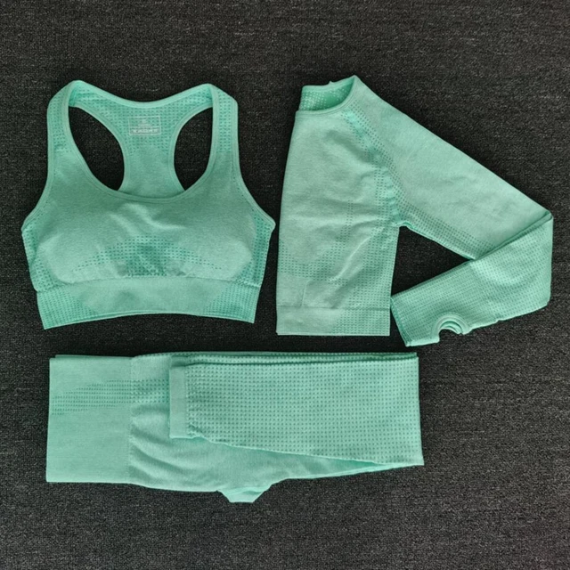 2021 Women Seamless Yoga Set Fitness Sports Suits GYM Cloth Yoga Long Sleeve Shirts High Waist