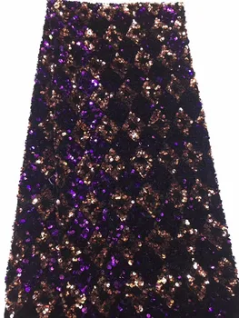 

wholesale price purple embroidery Sequin French lace fabric, high quality 5 yards Nigerian Sequin lace fabric FZ109