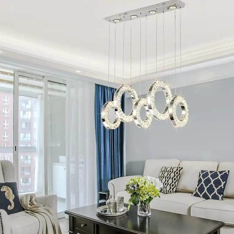 

Popular Diamond Ring Led Crystal Pendant Light Modern Led Circles Hanging Lamp Foyer Dining Room Lighting Home Decoration Ing