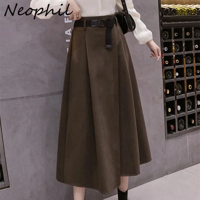 Neophil Sarong Woolen Black Midi Skirts Women New 2023 Winter High Waist With Belt Runched Female Big Swing Elegant Skirt S21822 walkie talkie vhf 136 174mhz antenna sma female for kenwood tk 2207 tk2206 tk2203 tk2202 tk2200 two way radio antenna