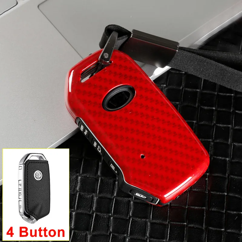 4 Button Carbon Red Цинковый сплав+ силиконовый чехол для ключей от машины крышка оболочки для Kia Sportage Ceed Sorento Cerato Forte кнопки дистанционного управления смарт-3/4 - Название цвета: 4 Button Carbon Red