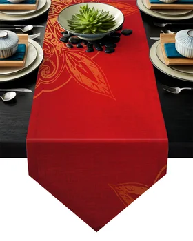 

Red Mandala Flower Vintage Ethnic Art Table Runner Table Flag Home Party Decorative Tablecloth Table Runners for Wedding