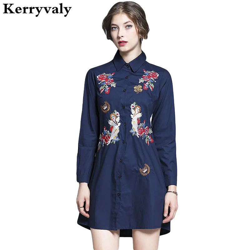 

High-end Floral Embroidery Cotton Shirt Dress Vestidos Mujer Verano 2020 White Short Mini Party Dress Sukienki Na Lato K8802