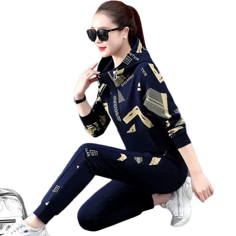 

2022 Sports Two-piece Sets Women Loose Size Sportswear Spring/Autumn Suit Female Running wear Casual Printing Quality Assurance