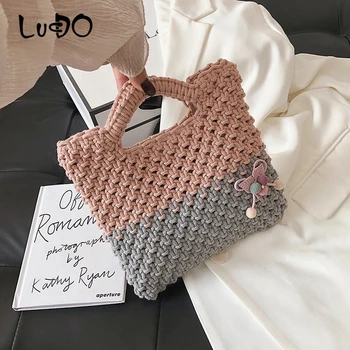 

Women's Designer Handbags 2020 New straw bag large clamshell cotton hand-woven casual female Purse bag Knitted Messenger Bags