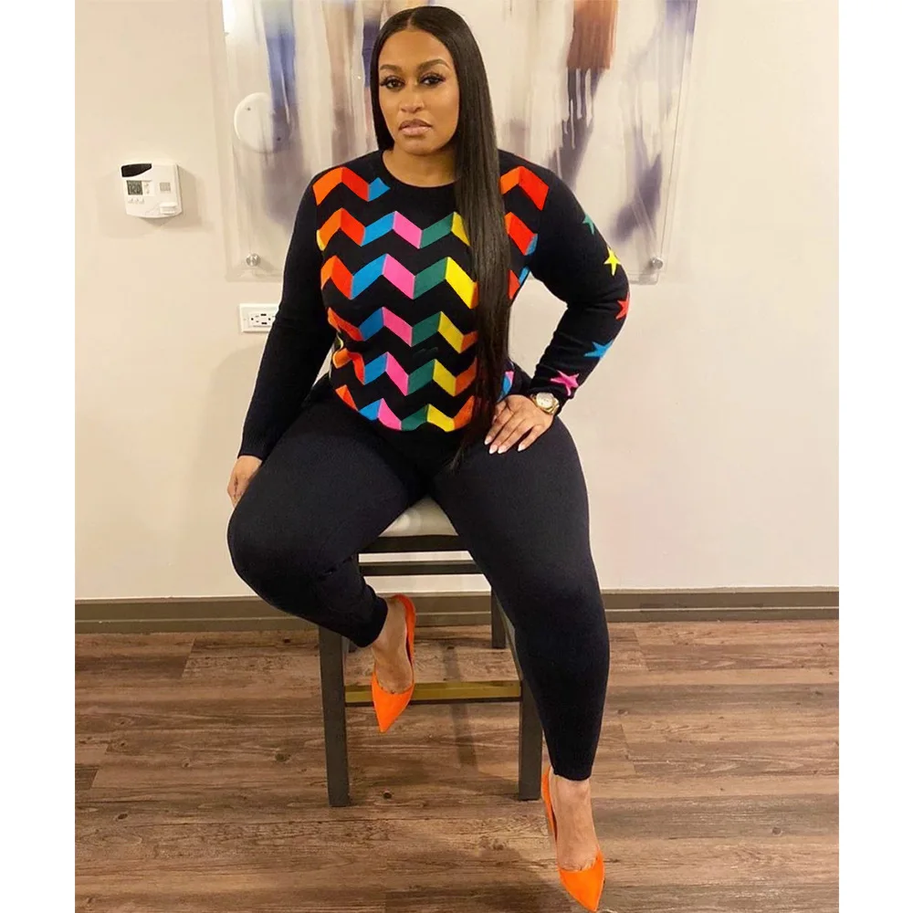 Ceny ANJAMANOR geometryczna gwiazda drukuj śliczne dwuczęściowy zestaw topy i spodnie dres kobiety odzież pasujące zestawy zimowe stroje D74 AF60