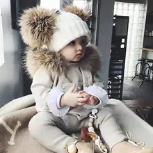 Новое поступление, зимняя вязаная шапочка для девочек, теплая шапка с черепами и шапочками, вязаная шапка, Детская меховая шапка с помпонами для мальчиков и девочек 1-4 лет