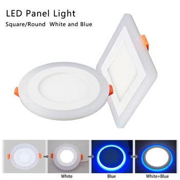 

White&Blue Round Square LED Panel Downlight 6W 9W 16W 24W 3 Model LED Panel Lights AC85-265V Recessed Ceiling Painel Lights