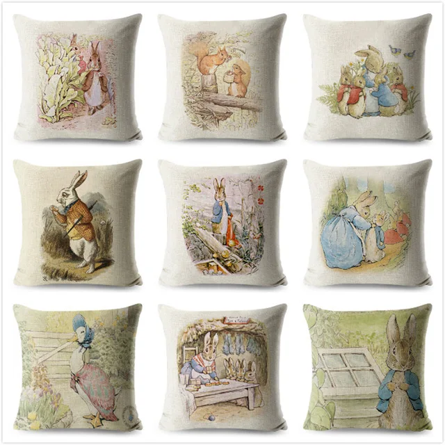 

Microfine Cushion Cover Rabbit Duck Cartoon Character Decorative Pillows Printed Square 45*45cm Linen / Cotton Animal