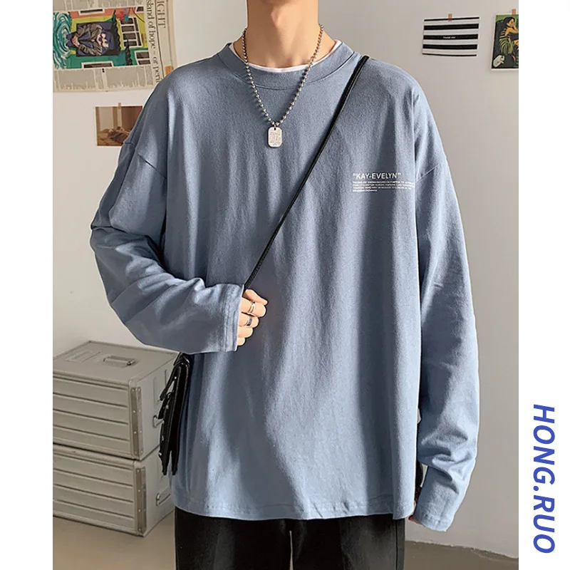

2020 Spring And Summer Students Couples New Style Solid Color Long-sleeved T-shirt Men's Fashion INS Hong Kong Style Korean-styl