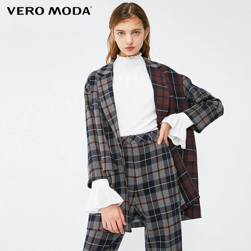 Vero Moda осенне зимний цветной блейзер в клетку с отложным воротником |