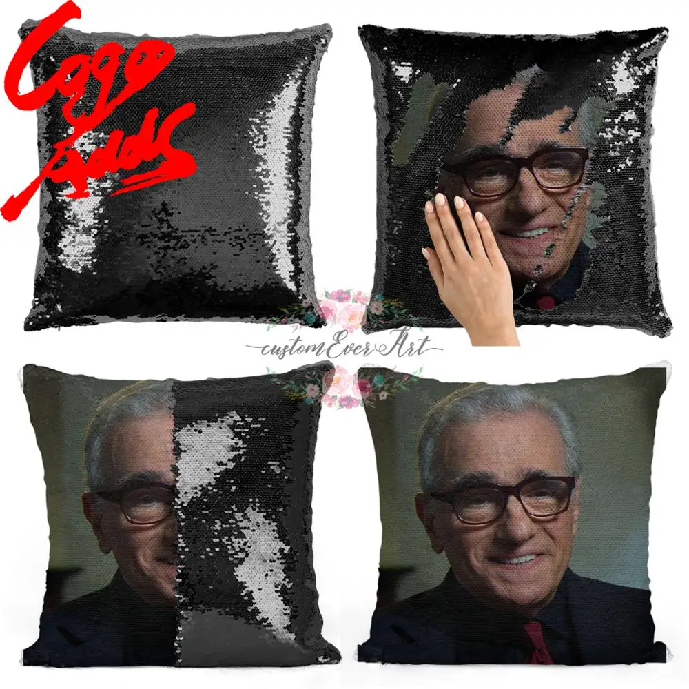 Подушка Martin Scorsese с блестками | Наволочка Двухцветная подушка Подарок для нее Него
