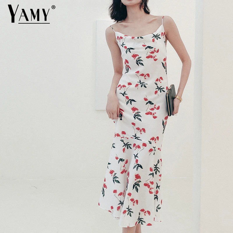 midi dress white Платье на бретельках, бохо платье-комбинация, повседневное винтажное шифоновое платье, элегантные белые платья с открытой спиной, платье миди без рукавов с цветочным рисунком - Цвет: midi dress white