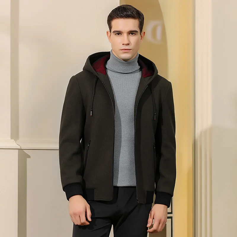 

Woolen coat men's short paragraph young and handsome wool woolen jacket hooded winter woolen coat