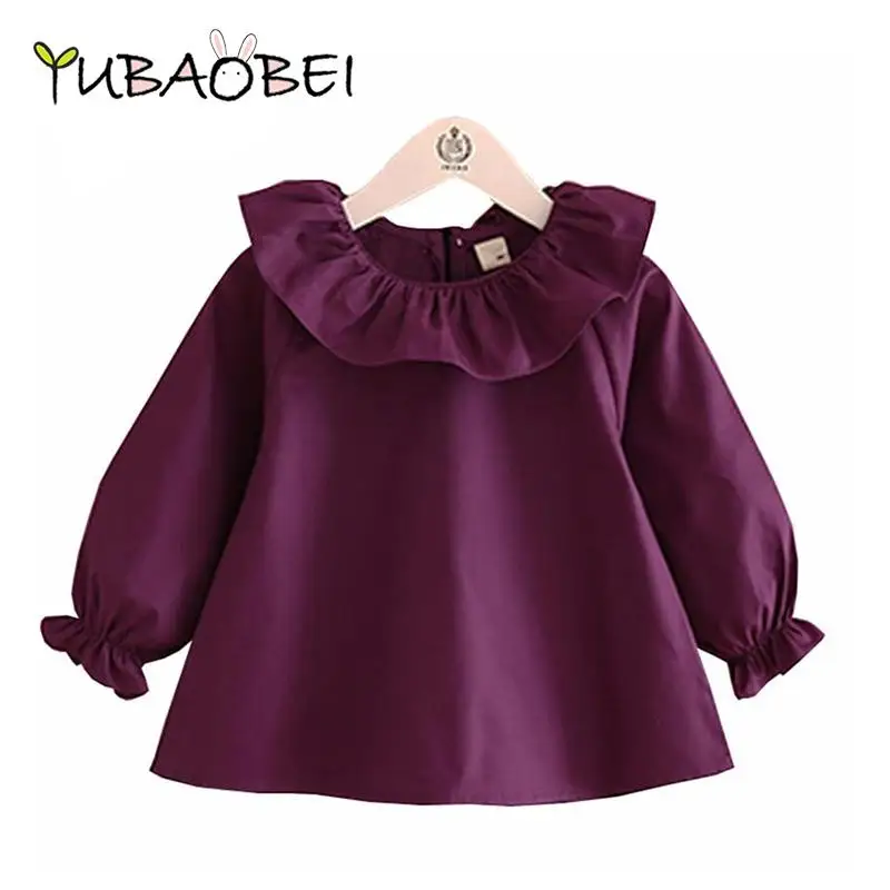 Toddler girl shirts spring fashion long sleeve ruffle tops kids clothes white purple blue color baby girls blouses