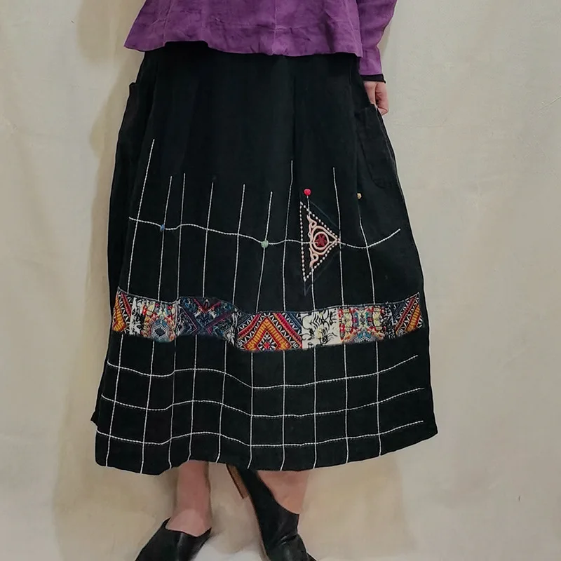 

A Few Slices of Ethnic-Style Frog Flax Skirt Women's 2020 Spring And Summer New Style Casual Versatile Chinese-style Embroidered