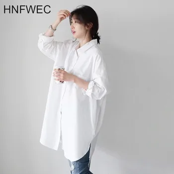 

2020 New Spring Lapel Stripe Single Breasted Mid-length Shirt Women Korean Casual Loose Fashion Blousers Tops V288