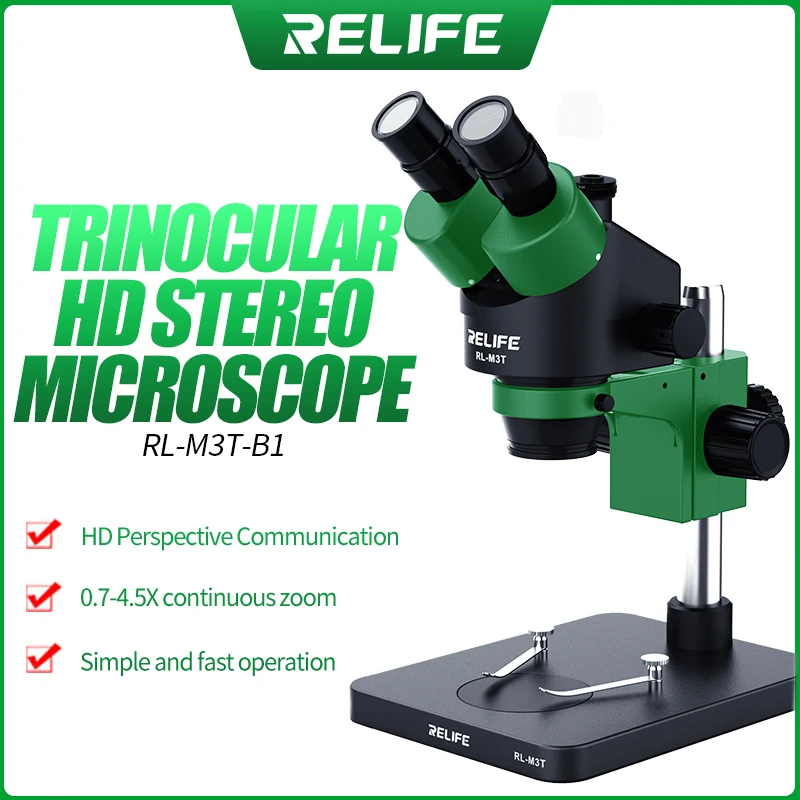 RELIFE RL-M3T-B1 Trinocular Stereo Microscope 7X-45X Zoom Matched With HDMI Camera LED Light for Mobile Repair | Инструменты