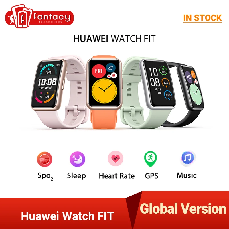 Global Version HUAWEI Watch FIT Smart Watch GT 1.64'' AMOLED Blood Oxygen 24-Hour Heart Rate Monitor 10 Days Battery Life GPS