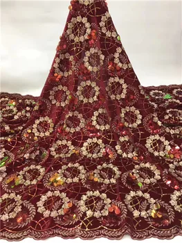 

African Lace Fabric 2019 Embroidered Nigerian sequins Laces Fabric High Quality French Tulle Lace Fabric For Women