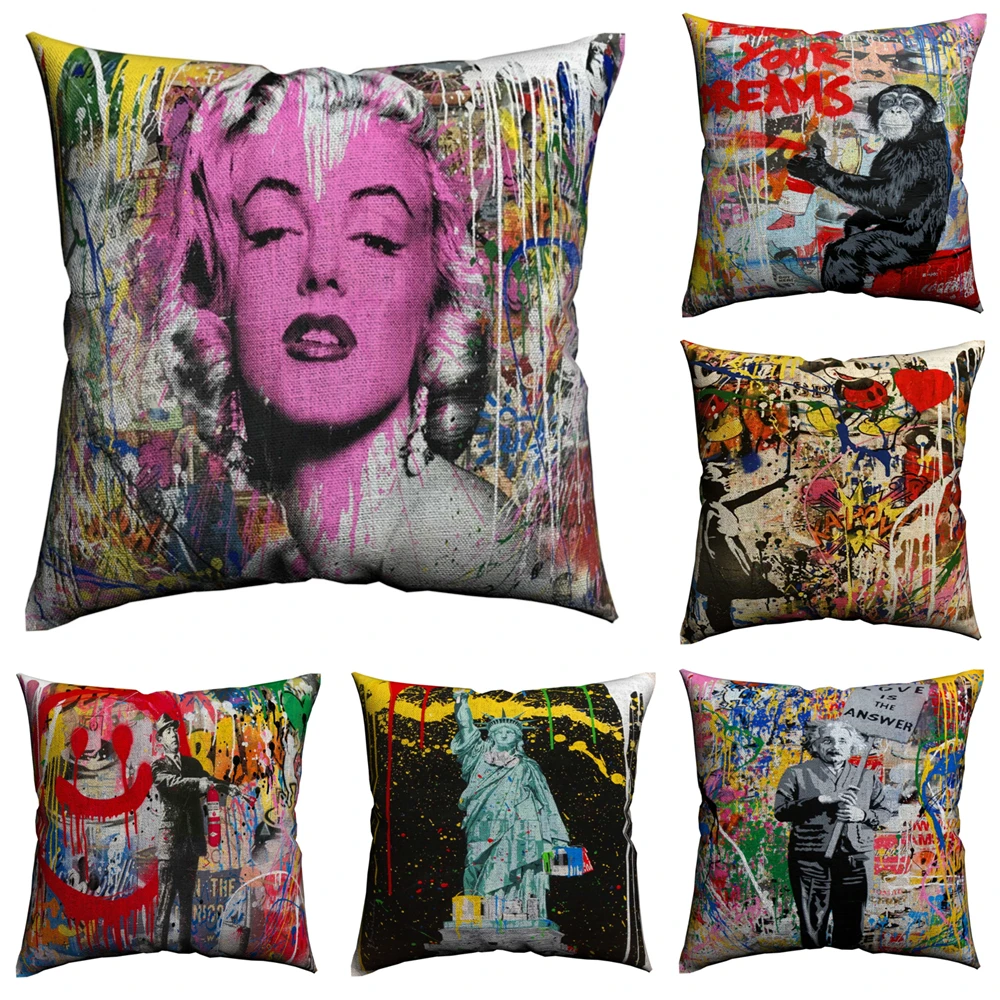 Banksy Street Art Decorative Pillows Case Pillowcase For Sofa Cotton Linen 45x45cm Nordic Pillow Covers Almofada | Дом и сад