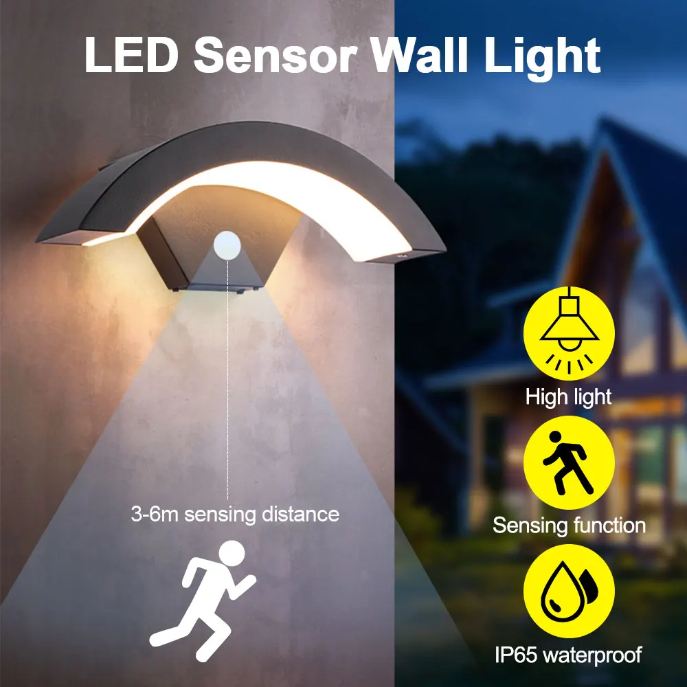 18/24W Modern PIR Motion Sensor Curved Led Wall Lamp Outdoor Waterproof IP65 Front Door Garden Porch Sconce Induction Wall Light led lamp small uv curing box for smartphone front glass flat and curved lcd screen repair