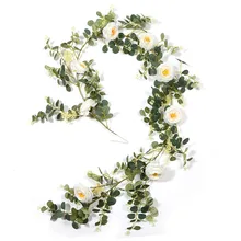 

2M Artificial Rose Vine Hanging Garland for Wall Decoration Rattan Fake Peony Eucalyptus Leaves Vine Romantic Wedding Home Decor