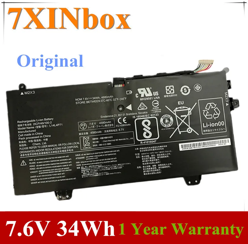 7XINbox 7.6V 34Wh Original L14M4P71 L14L4P71 2ICP/49/100-2 Laptop Battery For Lenovo Yoga 3 Pro 11 80J80021US Series Tablet | Компьютеры и
