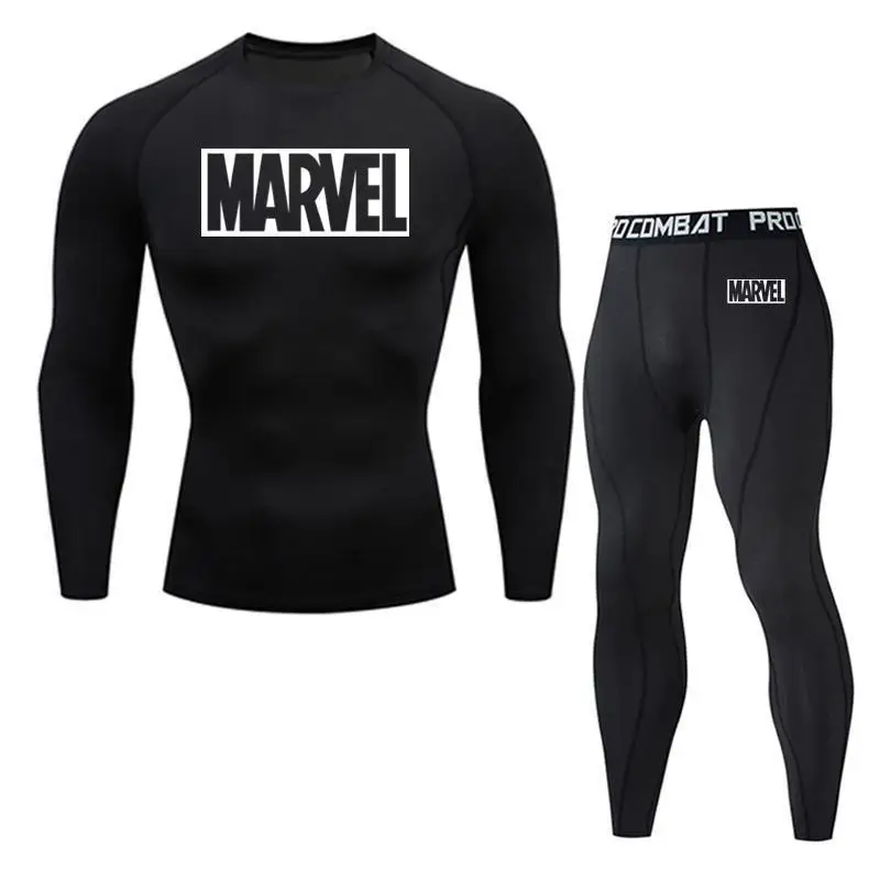 Marvel, с длинным рукавом, зимнее термобелье, компрессионные штаны+ шорты, многофункциональные, для фитнеса, ММА, топы, рубашки, мужские костюмы