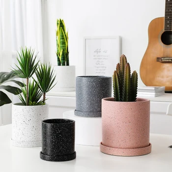 

Nordic Vase Ceramic Flower Pot with Tray Succulent Scindapsus Pot Office Desktop Bonsai Table Decorations Household Garden Decor