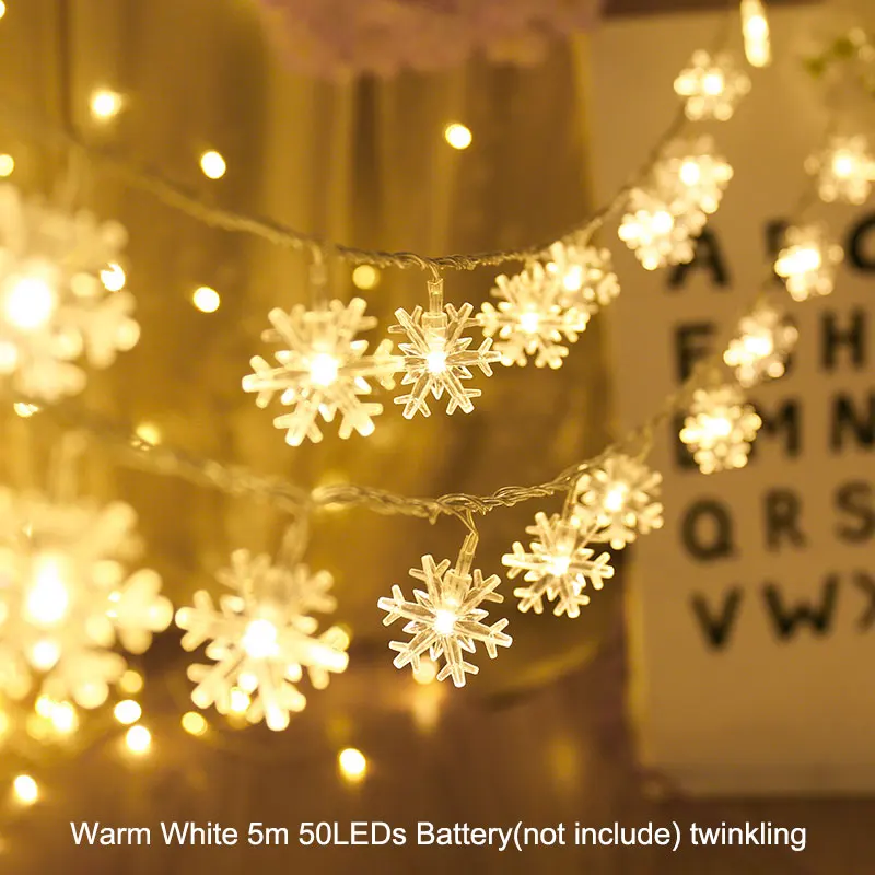 YINUO светильник 5/6/10 м Снежинка гирлянды светодиодные светильник s Батарея штекер Фея светильник s Шторы для свадебное платье для рождественской вечеринки украшение праздника - Испускаемый цвет: 5m 50Leds Battery