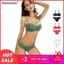 Perfering,, бюстгальтеры, пуш-ап, комплекты, женские, повседневные, базовые, удобные, слегка проложенные, нижнее белье с глубоким вырезом и трусики на косточках
