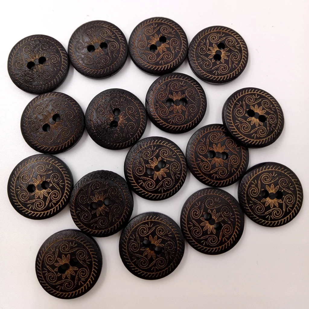 50x Brown Round 2 Holes Wooden Sewing Buttons Clothing Decoration DIY 18mm