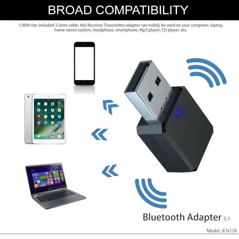 Bluetooth-compatible 5.1 Audio Receiver Dual Output AUX USB Stereo Car Hands-free Call Built-in microphone NEW