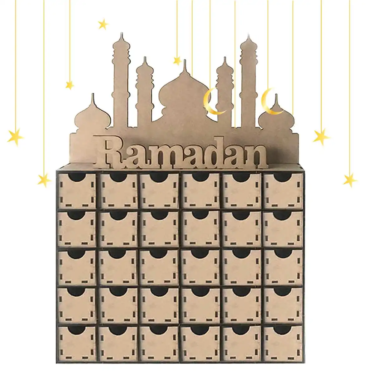 

MDF Eid Mubarak Ramadan Advent Calendar 30 Day Countdown Muslim Islamic Countdown House Drawer Decorations Ornament Gift