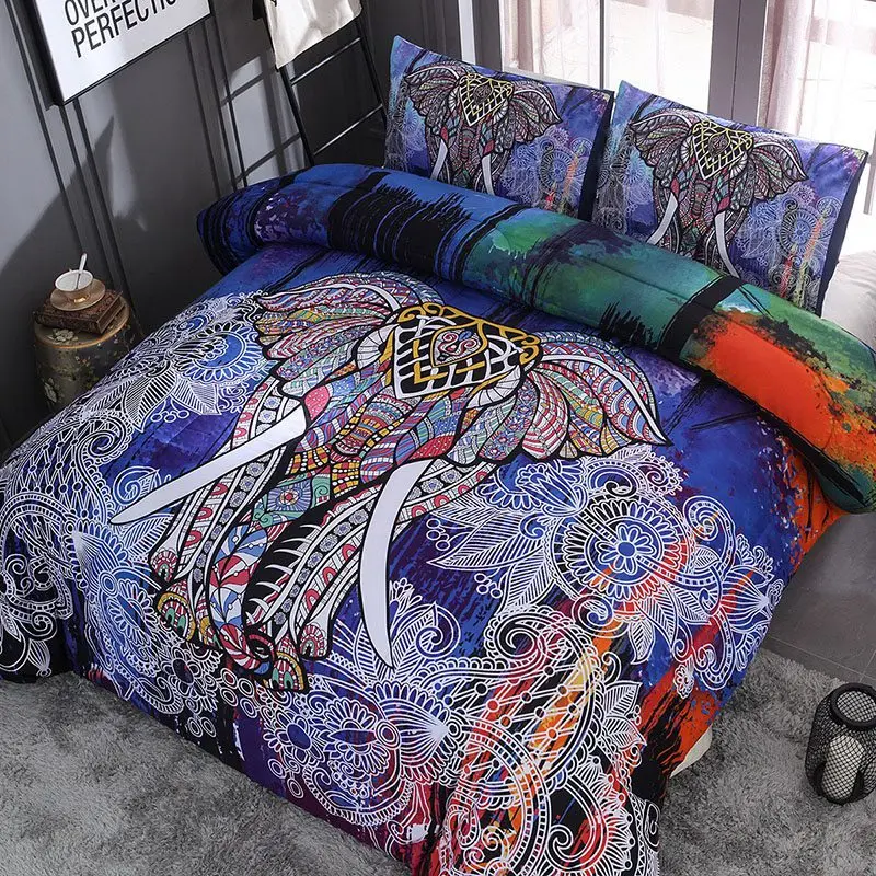 

Bohemian Duvet Set 3 Piece Bedding Exotic Elephant Bohemian Quilt Cover Pillow Set Home Textile