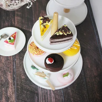 

Ceramic three layer tray afternoon tea snack shelf fruit tray multi layer dessert table cake display try bread