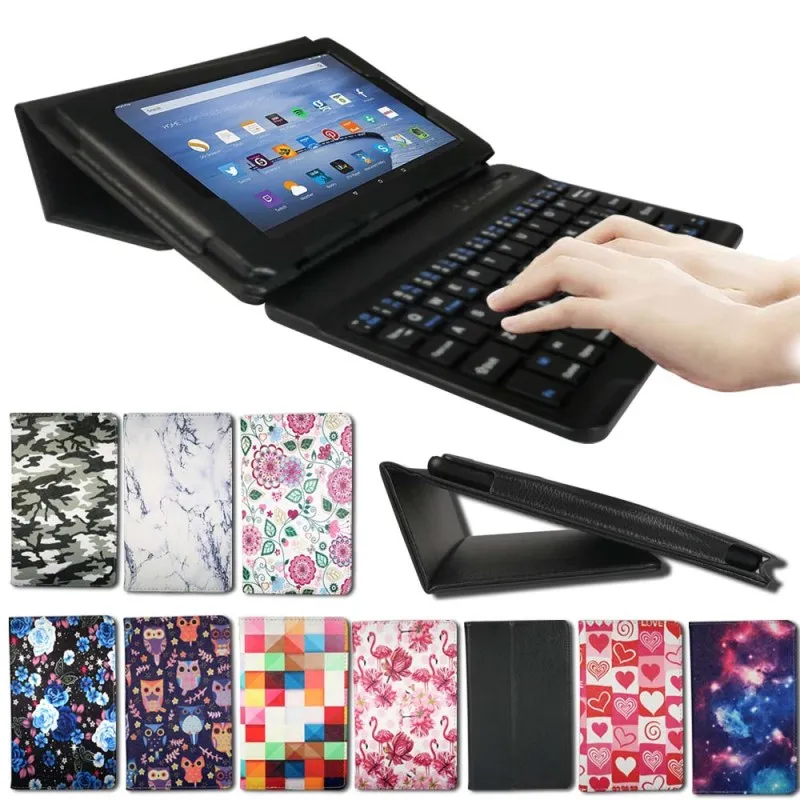 

KK&LL For Amazon Fire HD 10(7th/5th Generation,2017/2015 Release) Bluetooth keyboard+Smart Tablet Leather Stand Folio Cover Case