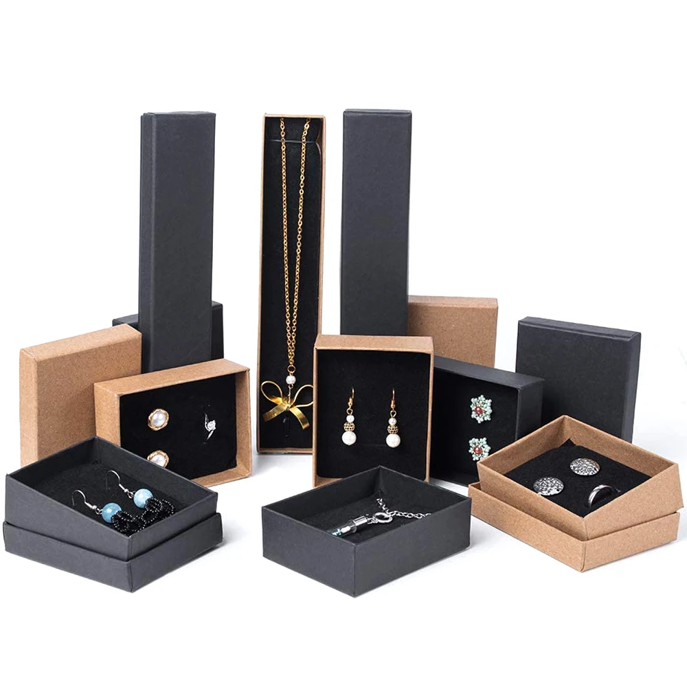 Black Jewelry Organizer Box For Earrings Necklace Bracelet Display Packaging Gifts Cardboard Boxes Square/Rectangle