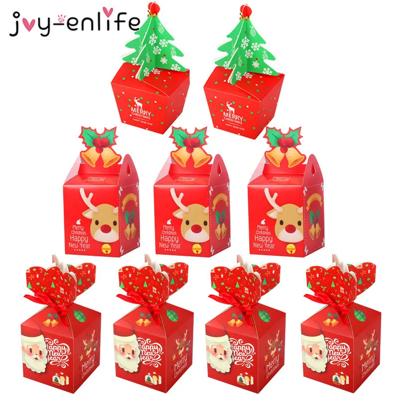 

5pcs Christmas Candy Boxes Xmas Tree Elk Gift Box Merry Christmas Eve Guests Gift Apple Box Kerst New Year Supplies Noel Decor