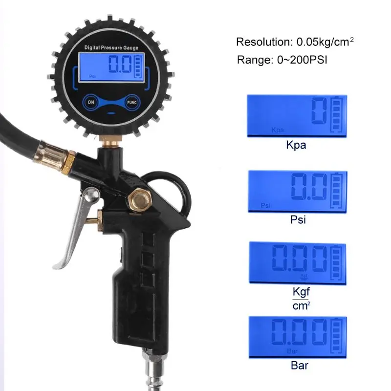 Inflator Hose Pressure-Gauge Air-Tire Digital 200-Psi Vehicle-Tester Air-Chuck Car Truck