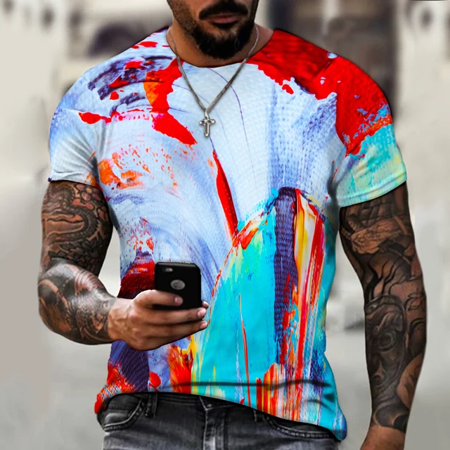 2022 Summer New Fashion Trend Street Men's Clothing, 3d Printing Abstract Art, Street Hip-hop Style Loose Casual Short Sleeves CTZ2331