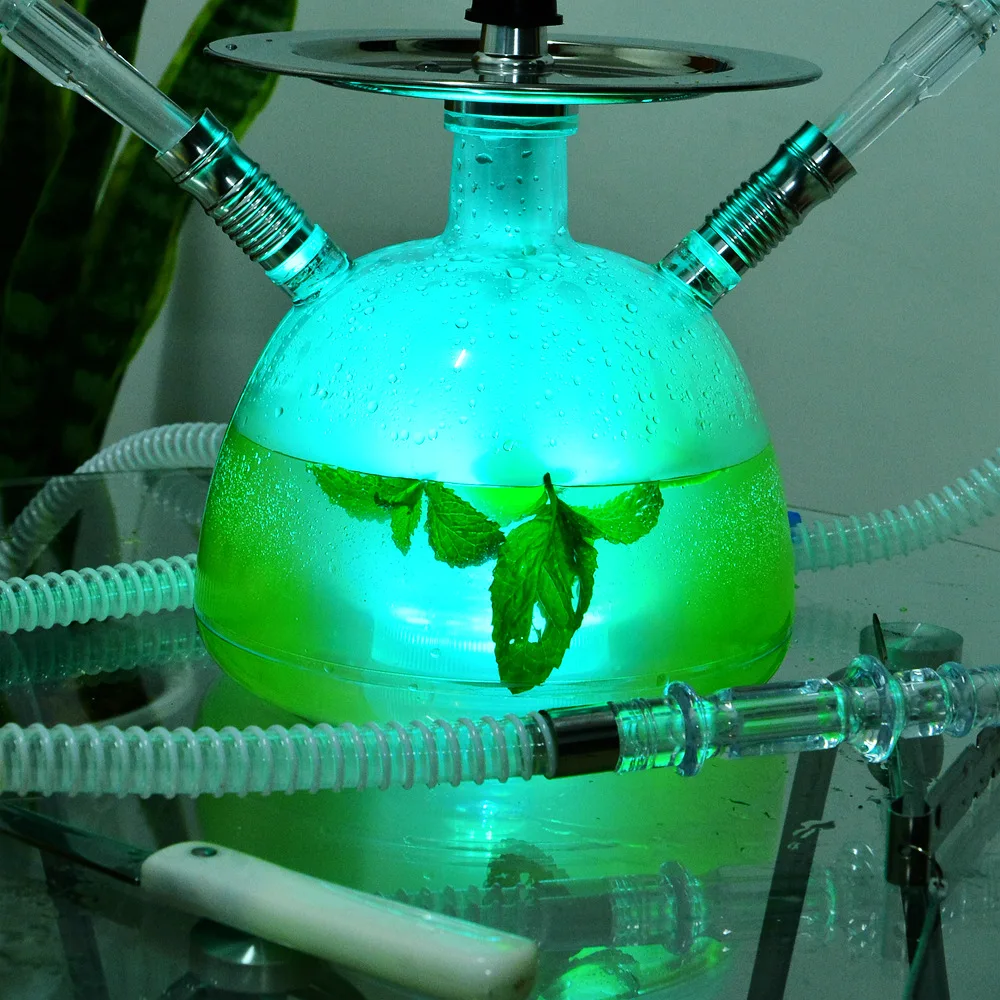 Акриловый кальян, светодиодный светильник, кальян с керамической чашей Sheesha, пластиковый шланг, металлический уголь, щипцы, водопроводные трубы, аксессуары