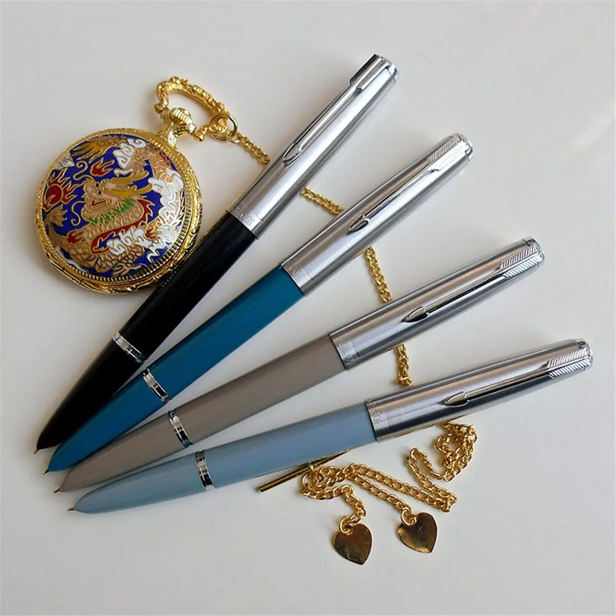 

Wingsung 601 0.5mm Fine Nib Vacumatic Fountain Pen Metal + ABS Body Silver Cap Office School Supplies Students Writing Pen