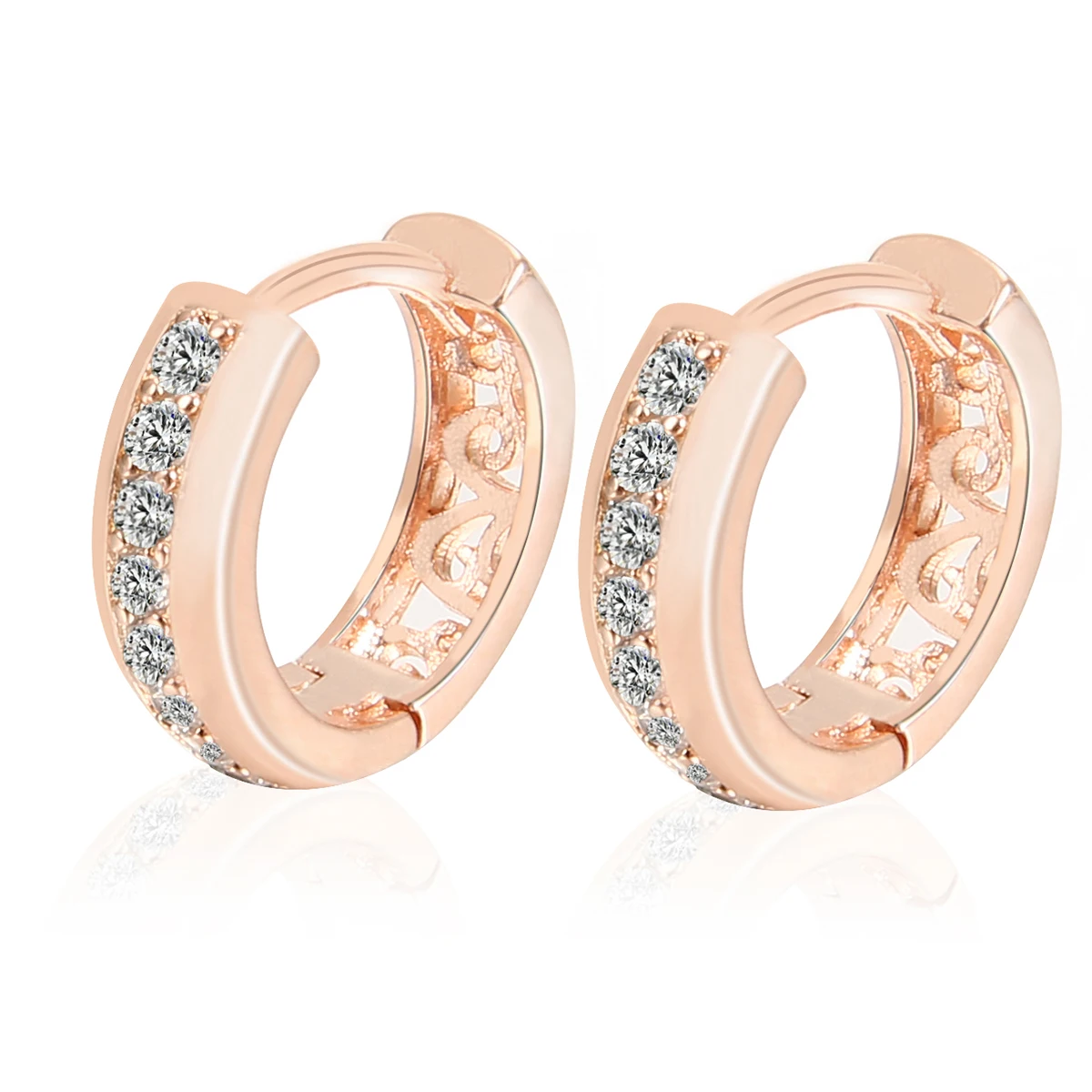 Trendy Rose Gold Color Circle Earrings Vintage Crystal Huggie Hoop Earring oorbellen  Women Jewelry boucle d'oreille Shellhard