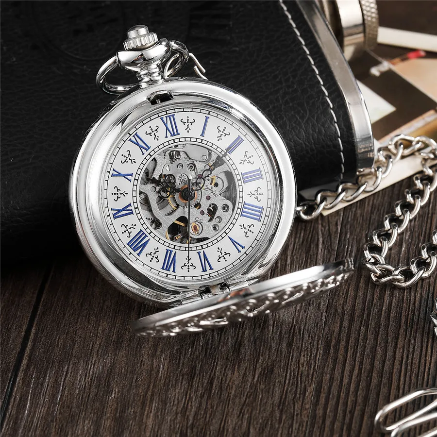 Unique Bronze Sun Flower Hollow Design Mechanical Pocket Watch Retro Steampunk Skeleton Hand Wind Watches FOB Chain Male Clock