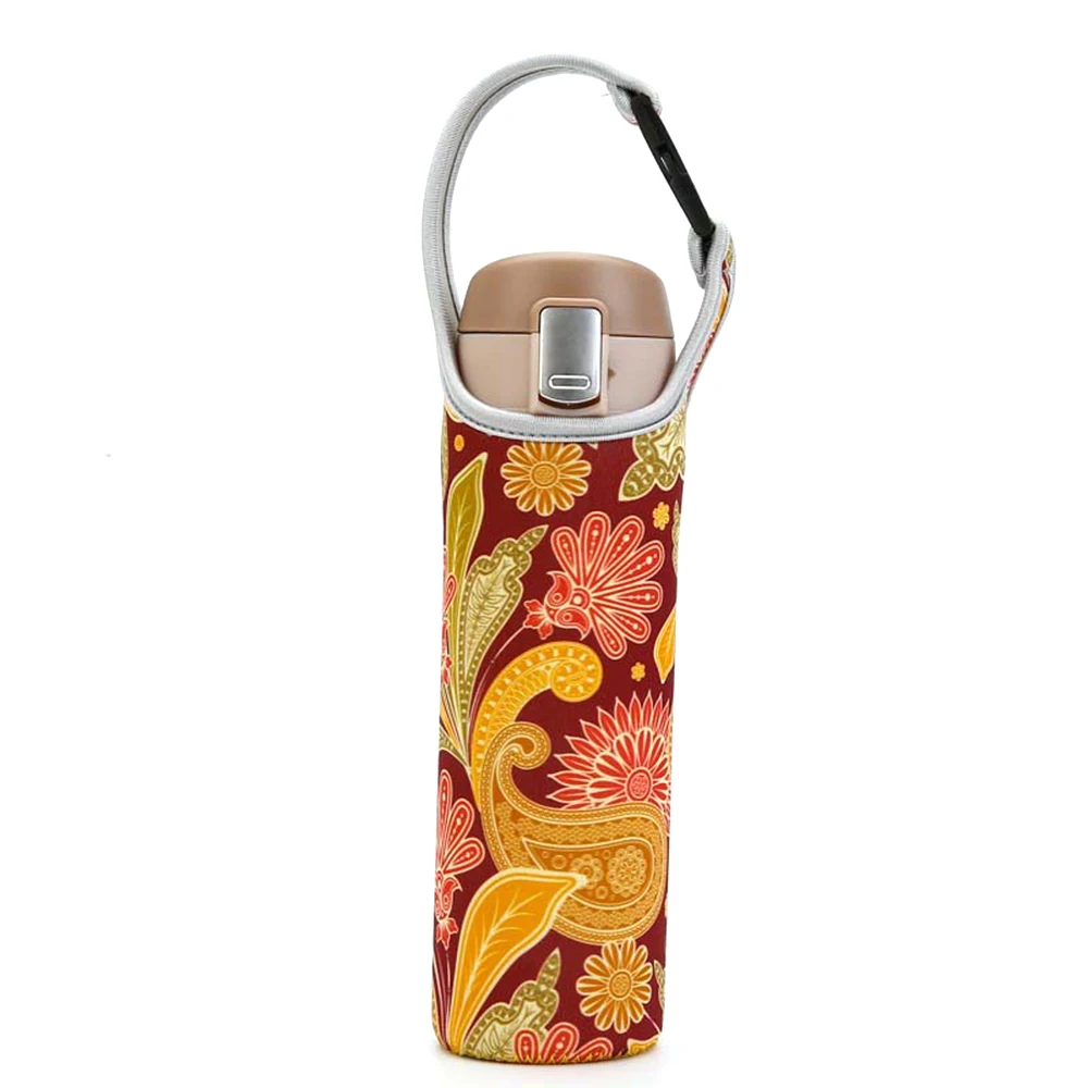 Складной чехол для переноски, защитный чехол для бутылки с водой, сумка для хранения с ремешком, для спорта, кемпинга, питьевой чашки, чехлы, держатель - Цвет: Red sun flower