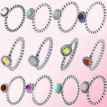 

2019 100% 925 Sterling Silver Classic Twelve Months Color Stone Women's Charm DIY Couple Birthstone Ring Free Shipping