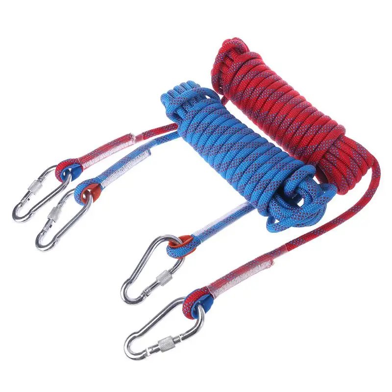 

10M Outdoor Rock Climbing Rope High Strength Hiking Survival Rappelling Safety Rope Cord String With 2 Carabiners M5TB