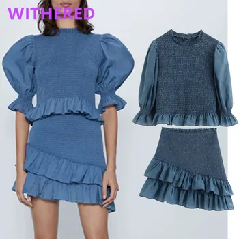 

Dave&Di england high street summer elastic short t shirt women harajuku high waist mini tshirt skirt women faldas two piece set